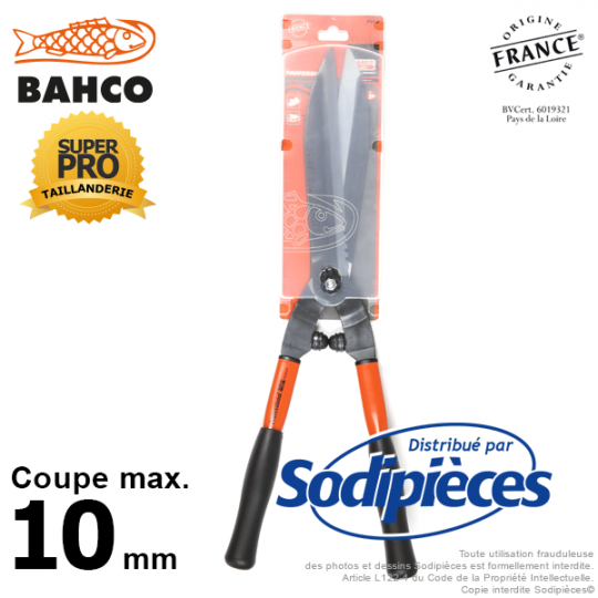 Cisaille à haies acier trempé Bahco Pradines P51-F. Usage pro. Fabriquée en France