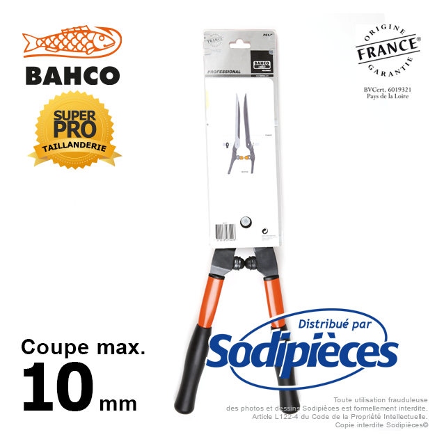 Cisaille à haies acier trempé Bahco Pradines P51-F. Usage pro. Fabriquée en France