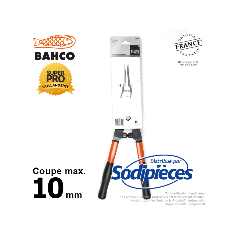 Cisaille à haies acier trempé Bahco Pradines P51-F. Usage pro. Fabriquée en France