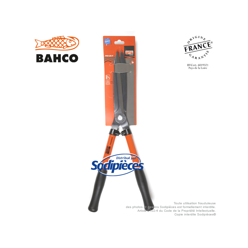 Cisaille à haies acier trempé Bahco Pradines P59-25. Usage fréquent universel. Fabriquée en France
