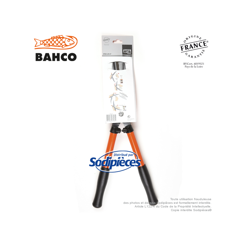 Cisaille à haies acier trempé Bahco Pradines P59-25. Usage fréquent universel. Fabriquée en France