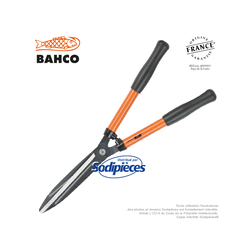 Cisaille à haies acier trempé Bahco Pradines P59-25. Usage fréquent universel. Fabriquée en France