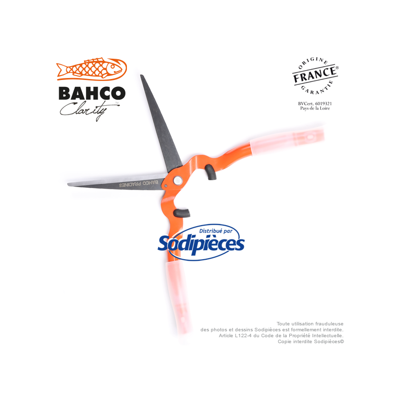 Cisaille acier trempé Clarity Bahco Pradines PG-35-Orange. Confort. Fabriqué en France