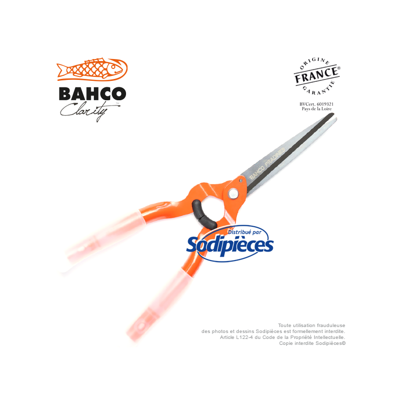 Cisaille acier trempé Clarity Bahco Pradines PG-35-Orange. Confort. Fabriqué en France