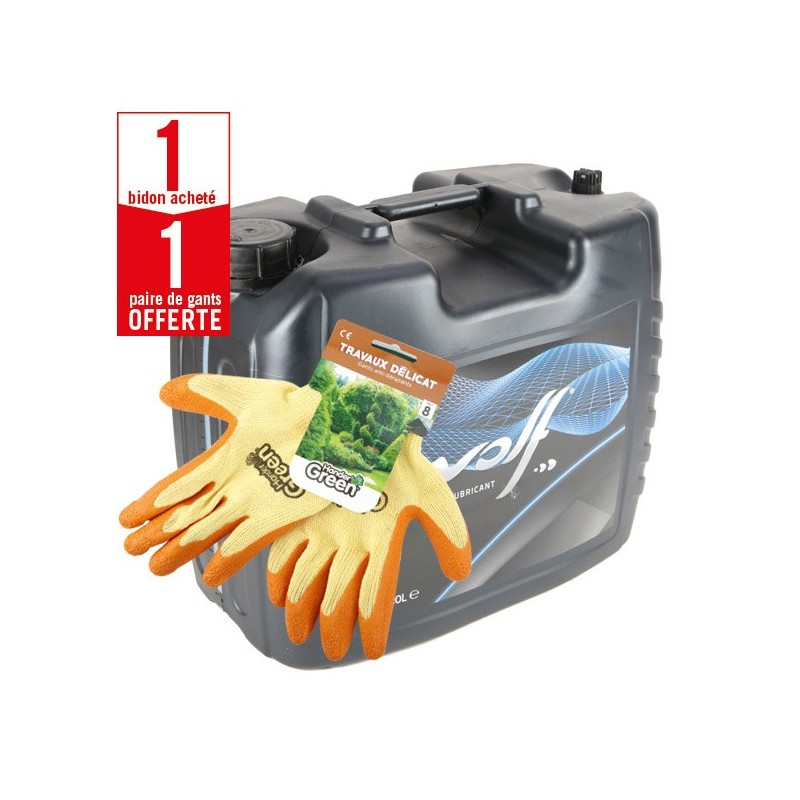 1 bidon huile chaîne Drip72 - ISO 150, 20 litres + 1 paire de gants Travaux Délicat HanderGreen OFFERTE