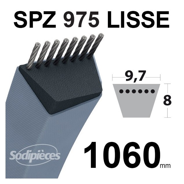 Courroie tondeuse SPZ975 Trapézoïdale 9,7 mm x 1060 mm. Courroie tondeuse SPZ975 Trapézoïdale 9,7 mm x 1060 mm.