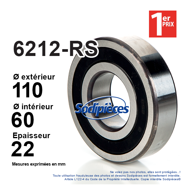 Roulement à billes 6212-RS FAG. Simple étanchéité