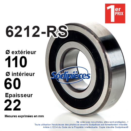 Roulement à billes 6212-RS FAG. Simple étanchéité