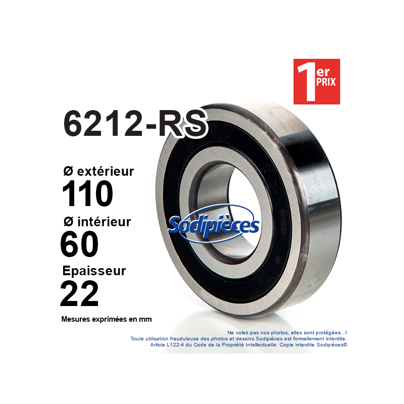 Roulement à billes 6212-RS FAG. Simple étanchéité