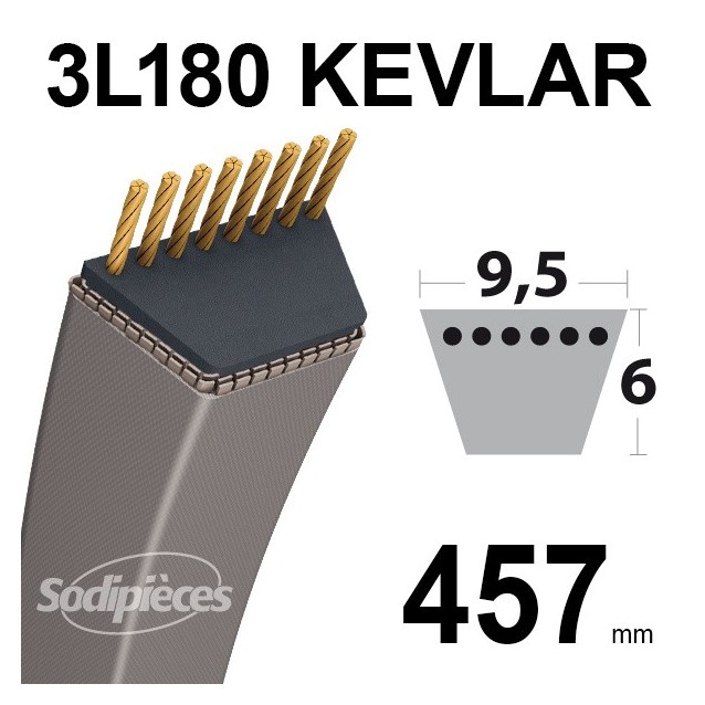 Courroie 3L180 Traditionnelle Trapézoïdale. 9,5 mm x 457 mm.