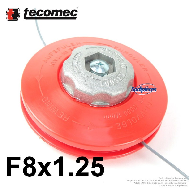 Tête débroussailleuse Tecomec 2 fils F8x1,25 gauche écrou alu