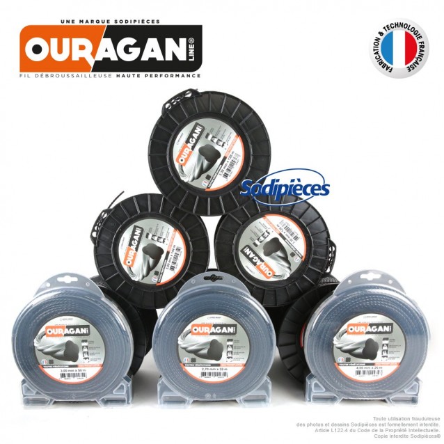 Fil débroussailleuse Ouragan 3 mm x 50 m. Coque. Spirale