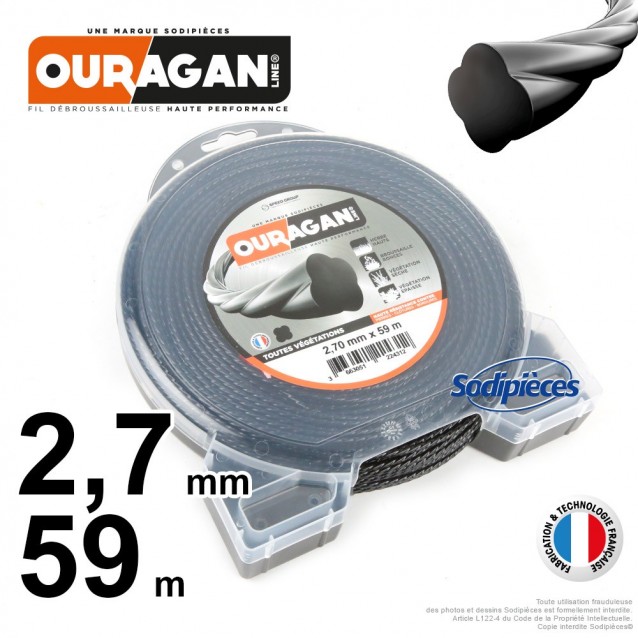 Fil débroussailleuse Ouragan 2,7 mm x 59 m. Coque. Spirale