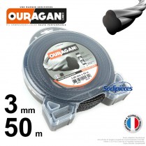 Fil débroussailleuse Ouragan 3 mm x 50 m. Coque. Spirale