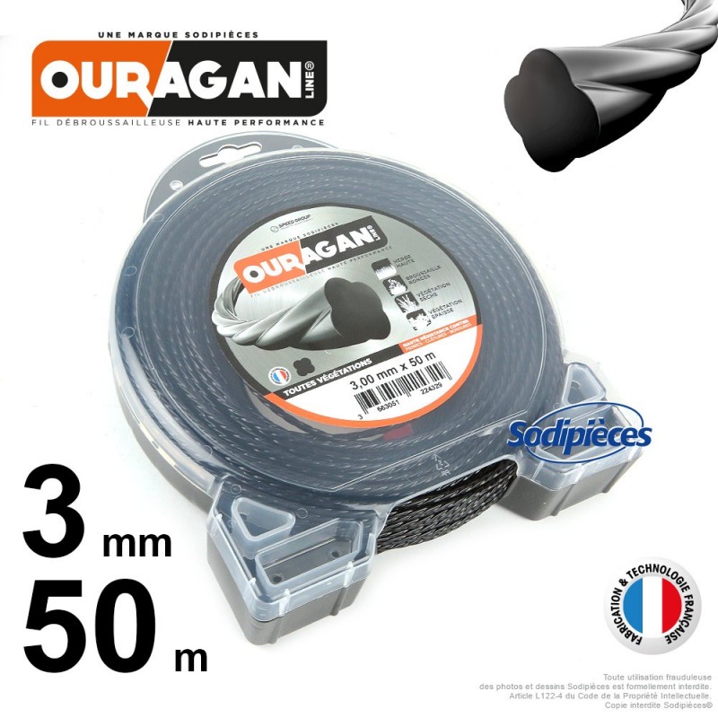 Fil débroussailleuse Ouragan 3 mm x 50 m. Coque. Spirale