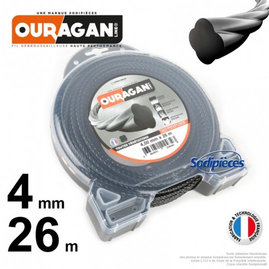 Fil débroussailleuse Ouragan 4 mm x 26 m. Coque. Spirale