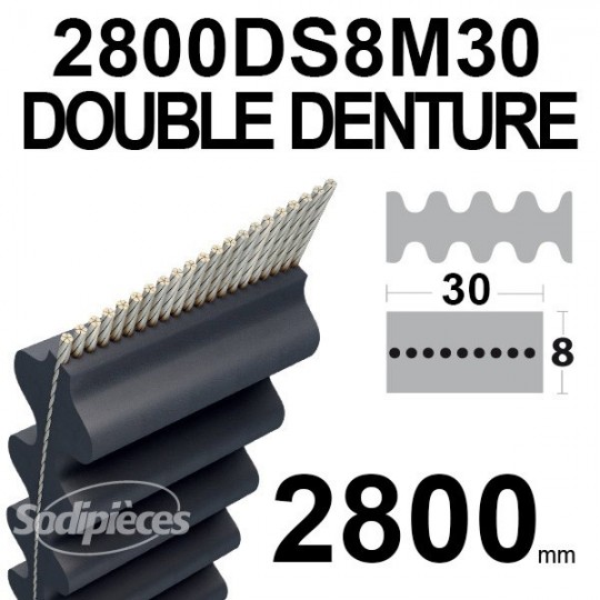 Courroie 2600DS8M20 Double denture. 20 mm x 2600 mm.