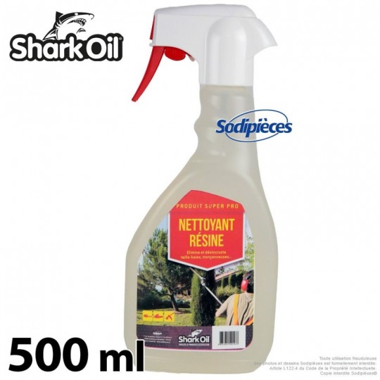 Dissolvant résine Shark Oil. Lame taille haie, chaîne. Spray 500 ml