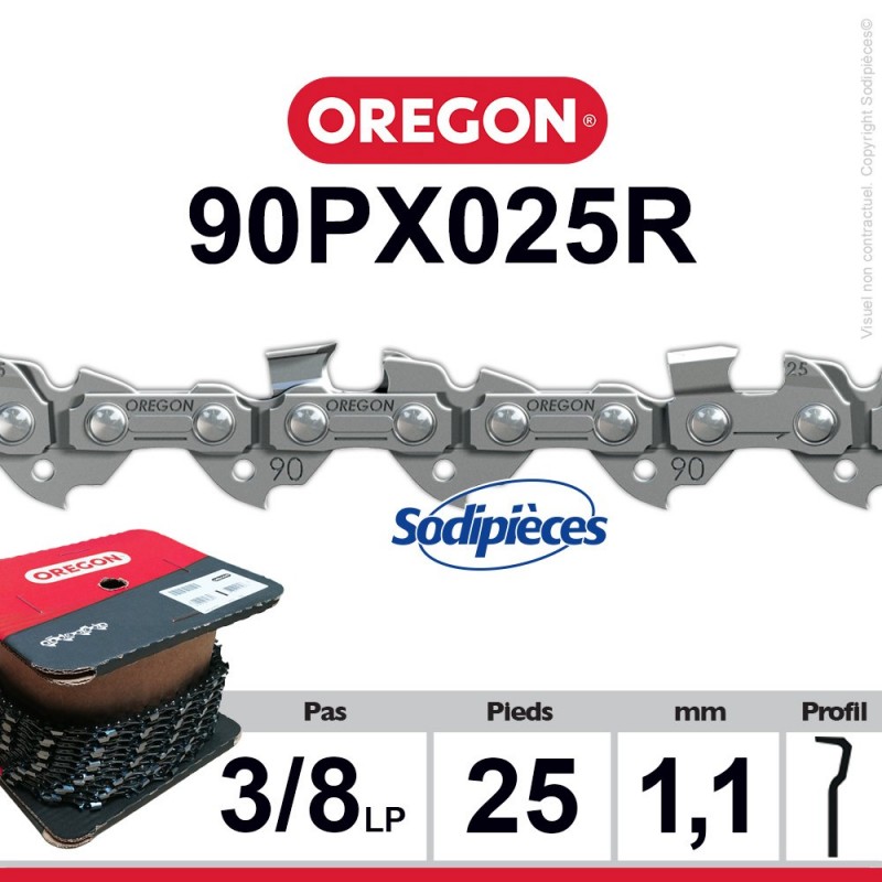 Chaîne 90PX025R OREGON. 3/8". 1,1 mm. 25 pieds