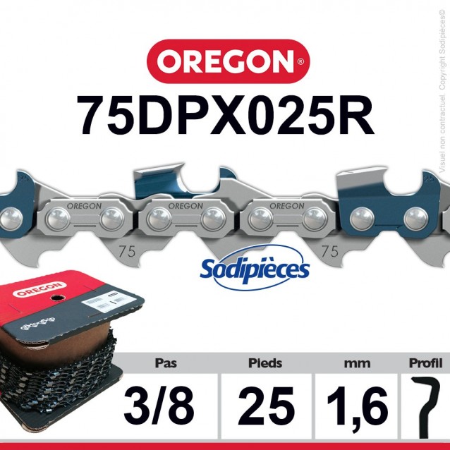 Chaîne 75DPX025R OREGON S-70. 3/8". 1,6mm. 25 pieds