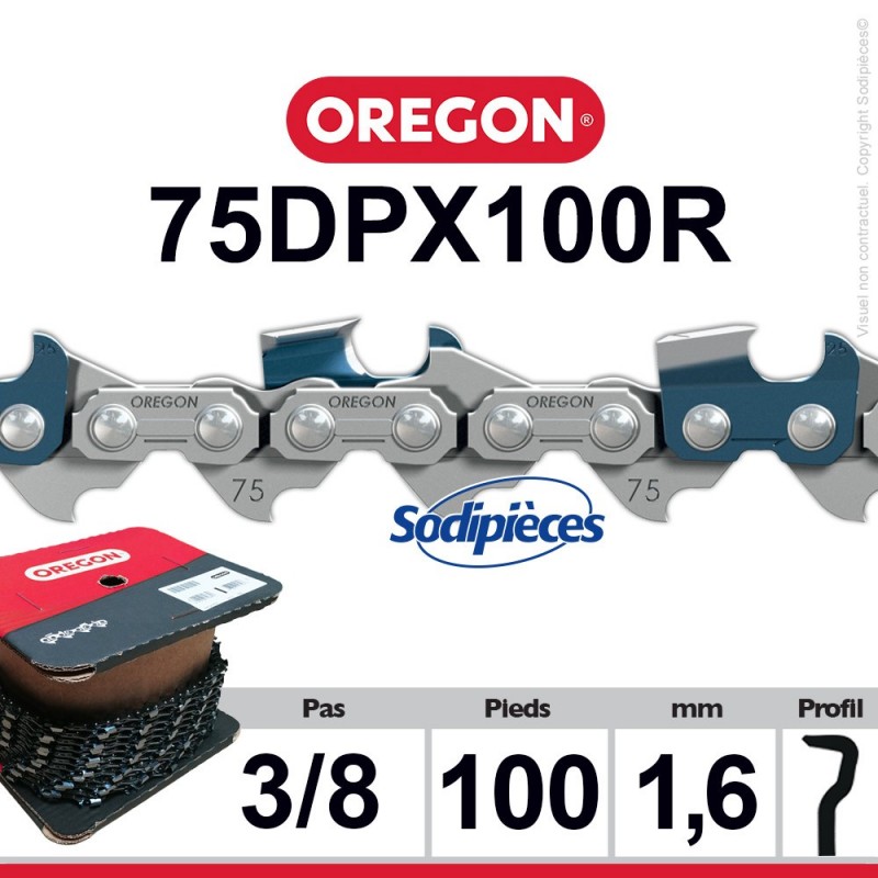 Chaîne 75DPX100R OREGON S-70. 3/8". 1,6mm. 100 pieds
