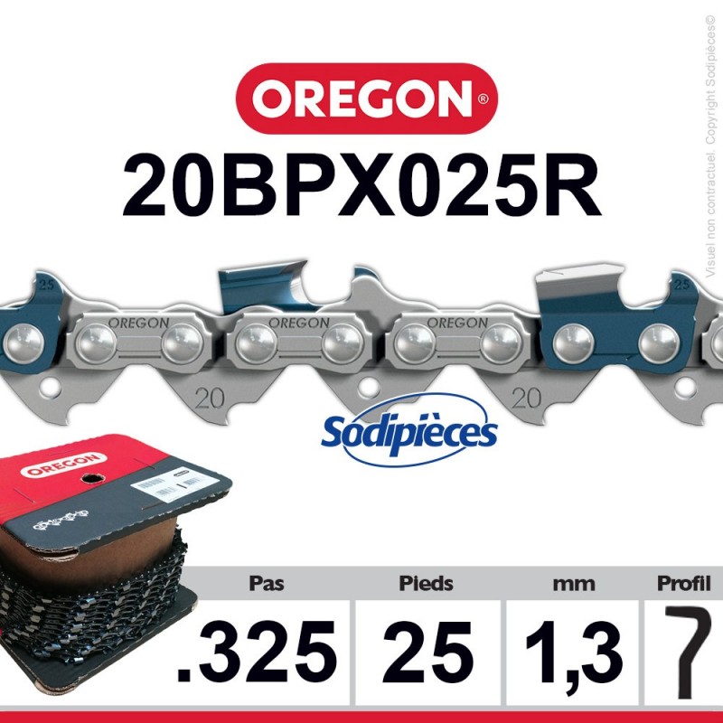Chaîne 20BPX025R OREGON .325". 1,3 mm. 25 pieds