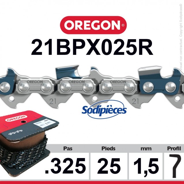 Chaîne 21BPX025R OREGON .325". 1,5 mm. 25 pieds