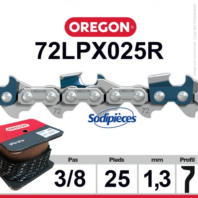 Chaîne 72LPX025R OREGON Super 70. 3/8". 1,3mm. 25 pieds