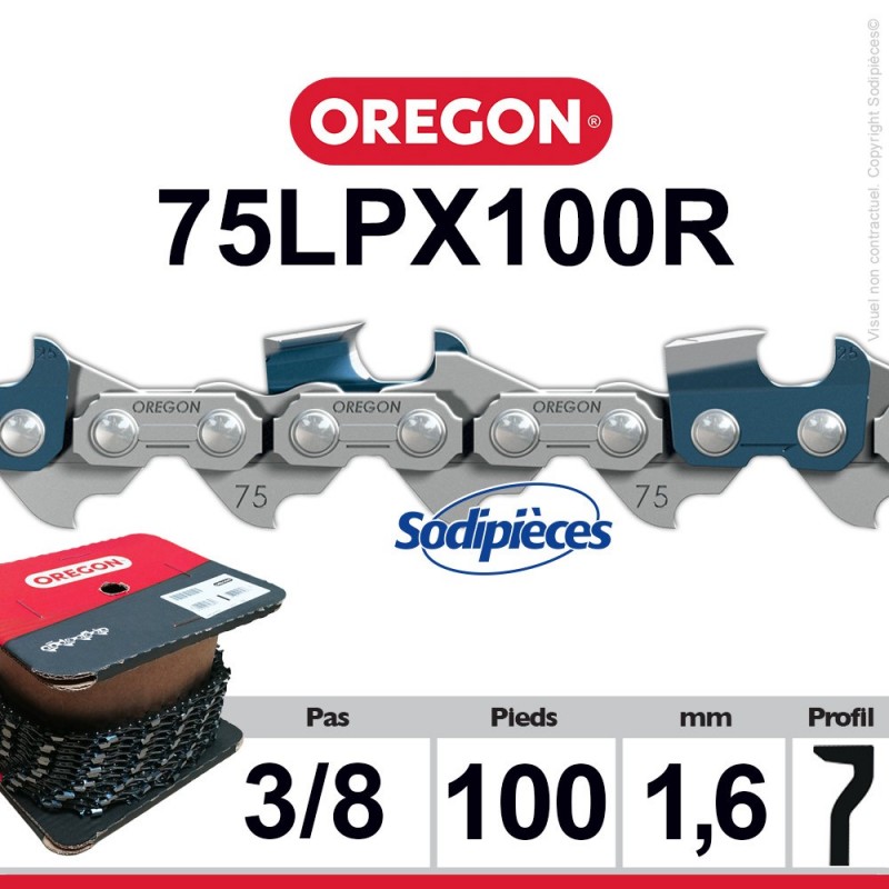 Chaîne 75LPX100R OREGON Super 70. 3/8". 1,6mm. 100 pieds