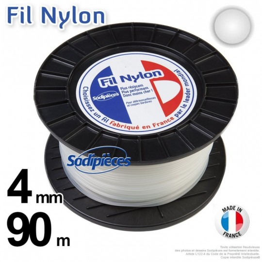 Fil débroussailleuse nylon rond. 2,4 mm x 180 m. Bobine. Blanc