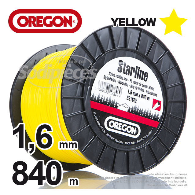 Fil Orégon Yellow étoilé jaune. 1,6 mm x 840 m pour débroussailleuse