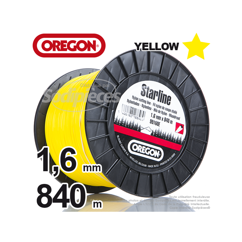 Fil Orégon Yellow étoilé jaune. 1,6 mm x 840 m pour débroussailleuse