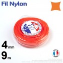 Fil débroussailleuse nylon carré. 4 mm x 9 m. Coque. Orange Destockage