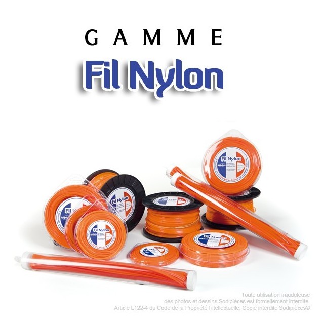 Fil débroussailleuse nylon carré. 3 mm x 88 m. Bobine. Orange