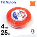 Fil débroussailleuse nylon carré. 4 mm x 25 m. Coque. Orange DESTOCKAGE