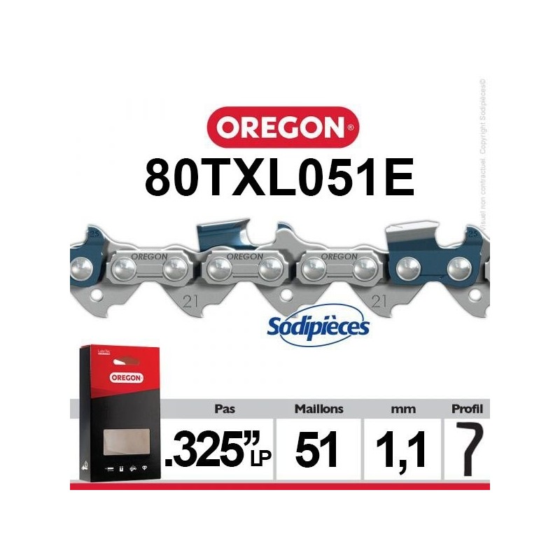 Chaîne 80TXL051E OREGON. .325''LP 1,1 mm 51 maillons