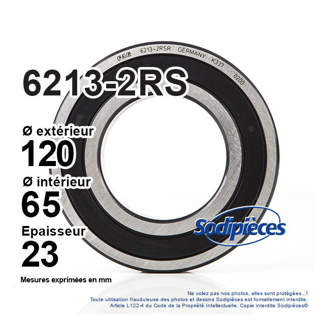 Roulement à billes 6213-2RS FAG. Double étanchéité