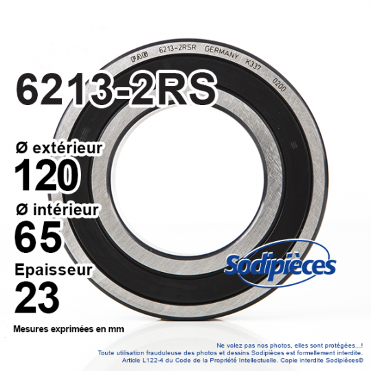 Roulement à billes 6213-2RS FAG. Double étanchéité