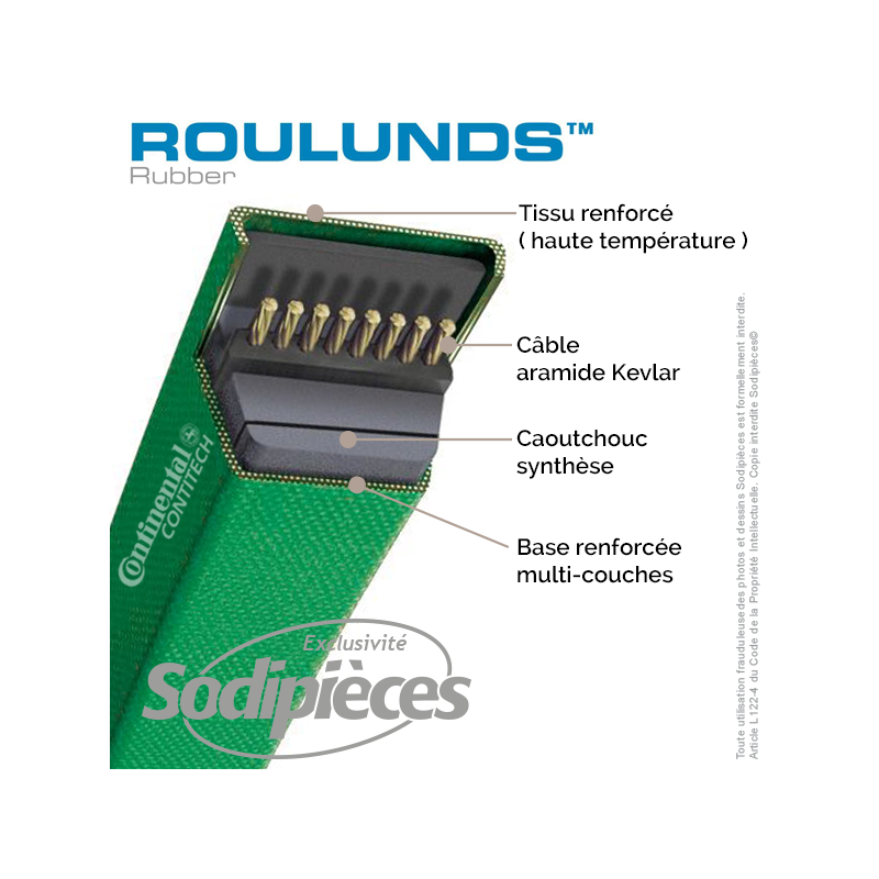 Courroie 4L18 Kevlar Trapézoïdale. 12,7 mm x 457 mm.