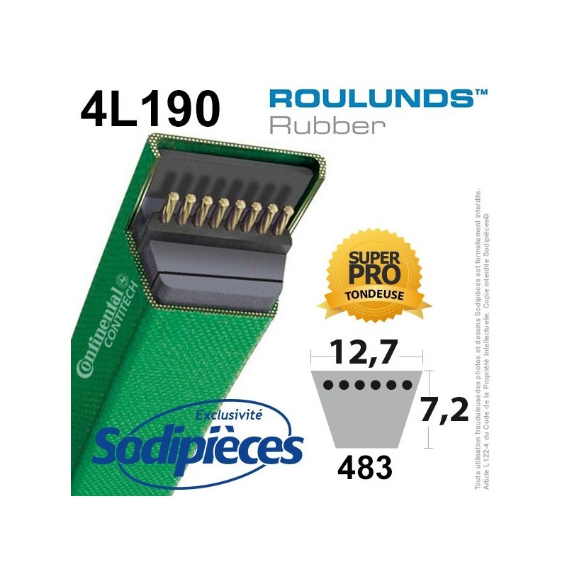 Courroie 4L19 Kevlar Trapézoïdale. 12,7 mm x 483 mm.