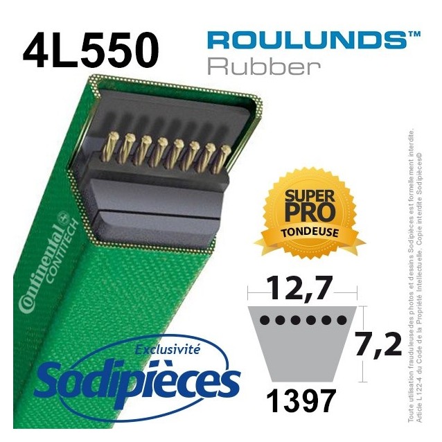 Courroie tondeuse 4L55 Kevlar Trapézoïdale. 12,7 mm x 1397 mm.