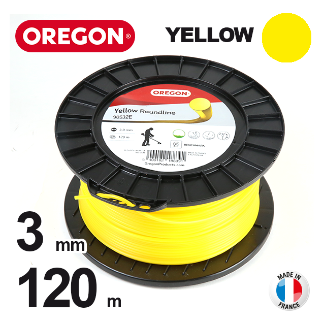 Fil Orégon Yellow rond jaune. 3 mm x 120 m pour débroussailleuse
