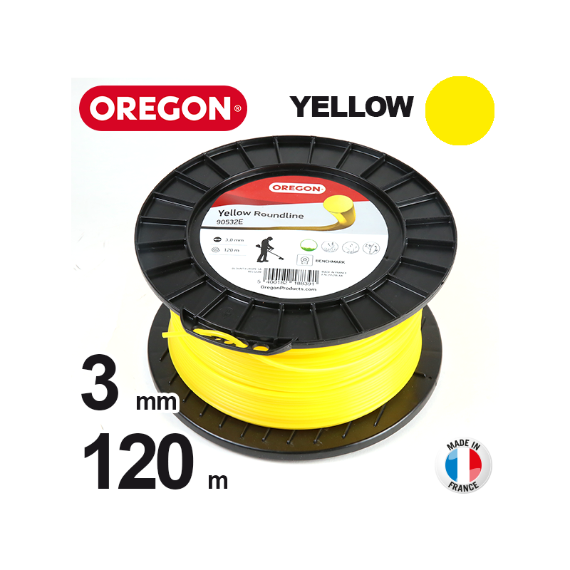 Fil Orégon Yellow rond jaune. 3 mm x 120 m pour débroussailleuse