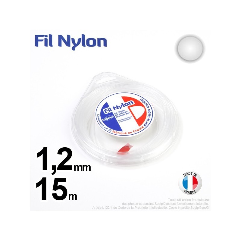 Fil débroussailleuse nylon Rond. 1,2 mm x 15 m. Coque. Blanc