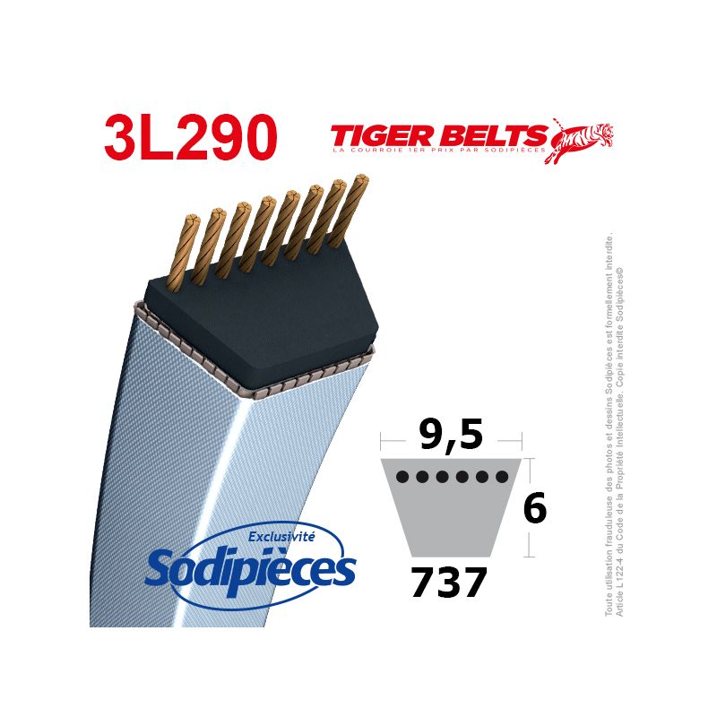 Courroie tondeuse 3L290 Tiger Belts. 9,5 mm x 737 m