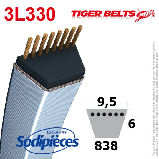 Courroie tondeuse 3L330 Tiger Belts. 9,5 mm x 838 m