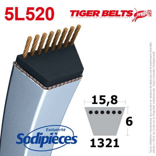 Courroie tondeuse 5L520 Tiger Belts. 15,8 mm x 1321 m