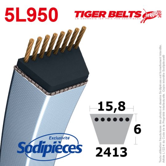 Courroie tondeuse 5L950 Tiger Belts. 15,8 mm x 2413 m