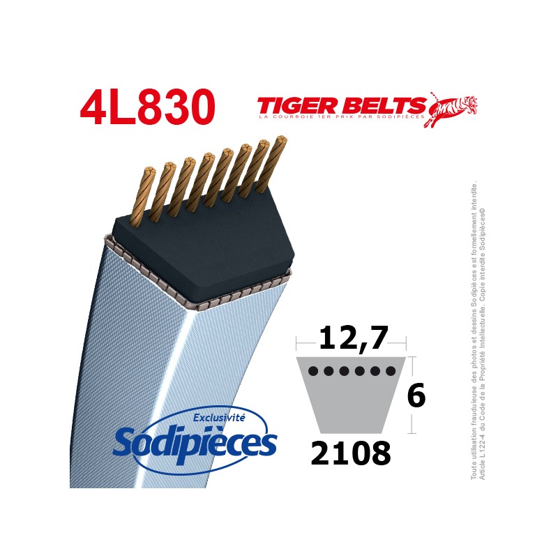 Courroie tondeuse 4L830 Tiger Belts. 12,7 mm x 2108 m