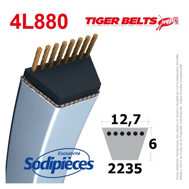 Courroie tondeuse 4L880 Tiger Belts. 12,7 mm x 2235 m